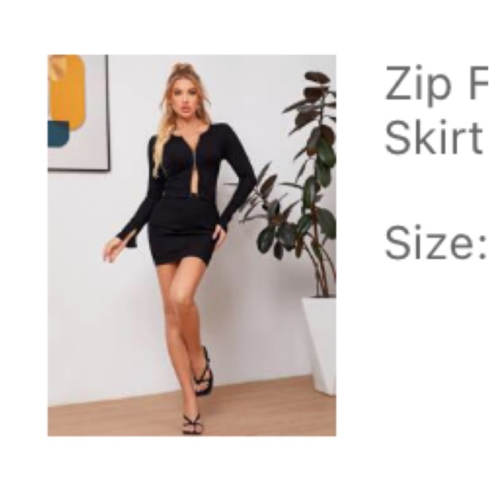 Zip front ribbed knit top and skirt set